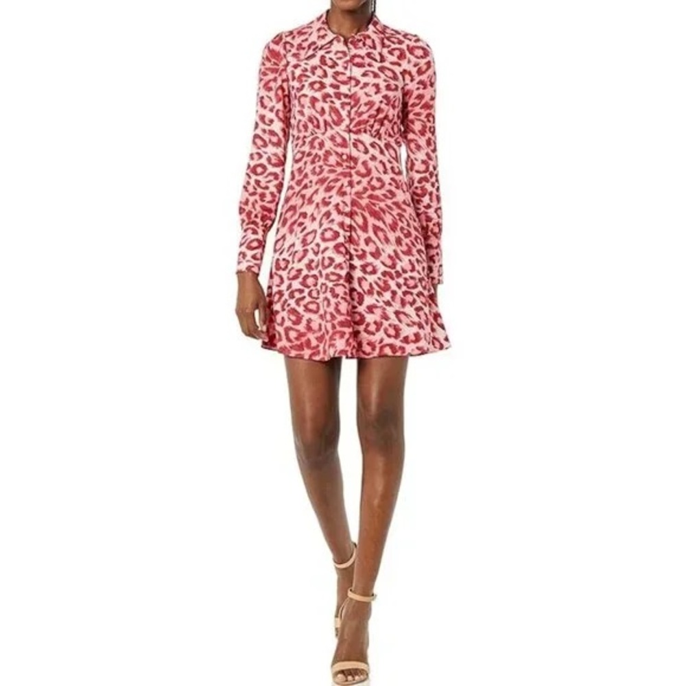 Kate Spade Pink and Red Leopard Long Sleeve Above Knee Dress